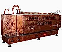 Altı Demlikli H.İbrahim Sofrası Yazılı Bakır Çay Kazanı